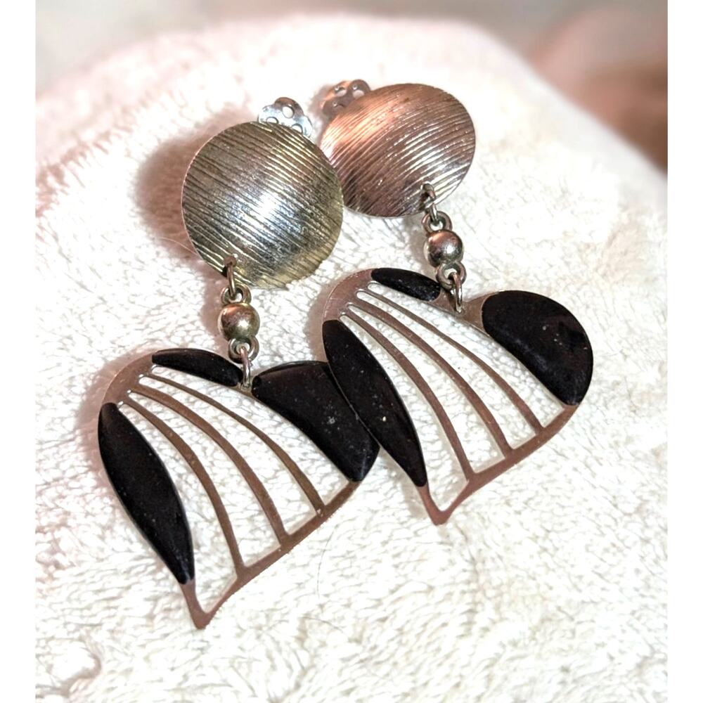 Silver and Black Heart Clip-Ons